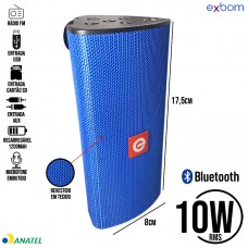 Caixa de Som Portátil 10W RMS Bluetooth/Rádio FM/SD/USB/Aux Revestido em Tecido Exbom CS-M33BT - Azul